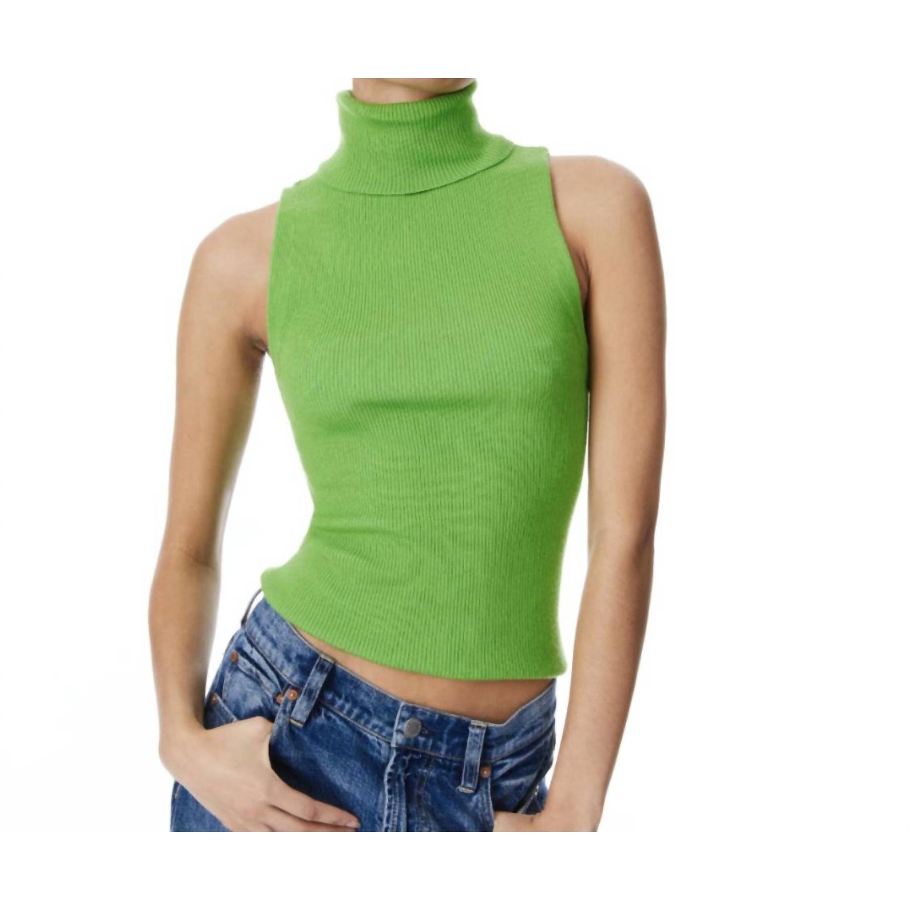 New Alice + Olivia Darcey Turtleneck Tank In Parrot